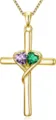 Gold cross necklace variant with purple and green heart stones on the cross pendant. - 14k / Light Purple And Light Green