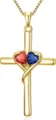 Women gold plated cross necklace with red and blue dual heart pendant stylish jewelry variant - 14k / Light Red And Dark Blue