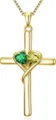 Gold Cross Heart Pendant Necklace Variant with Green and Yellow Gemstones for Women - 14k / Light Green Yellow