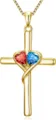 Gold cross heart pendant necklace with red and blue crystal stones for women fashion - 14k / Light Red And Light Blue