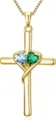 Gold cross necklace featuring dual heart gemstones, elegant pendant for daily wear. - 14k / White And Light Green