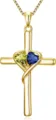 Gold cross pendant necklace with blue and yellow heart gemstones for women fashion. - 14k / Yellow Dark Blue