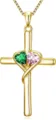 Gold cross necklace with green and pink heart gemstone pendant for women fashion - 14k / Light Green and Red (x935)
