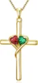 Gold-tone cross pendant necklace featuring red and green heart-shaped gemstones. - 14k / Dark Red and Light Green (x935)