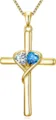Elegant gold cross necklace featuring dual interlocking heart crystals for women jewelry variant. - 14k / White and Light Blue (x935)