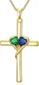 Gold cross necklace with green and blue heart gemstones, elegant pendant for women versatile style. - 14k / Light Green and Dark Blue (x935)