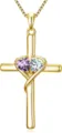 Gold Cross Intersecting Heart Pendant Necklace Variant for Women Trendy Fashion Jewelry - 14k / Light Purple and White (x935)