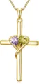 Gold cross heart pendant necklace with purple and green crystal stones for women fashion jewelry. - Pink/Yellow