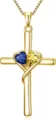 Gold Cross Necklace Interlocking Heart Pendant with Blue Yellow Gemstones for Women SKU - Navy and Yellow