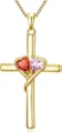 Gold cross heart necklace with dual stones elegant versatile jewelry for women for daily wear - Light Red And Pink