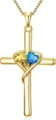 Gold Plated Cross Pendant Necklace with Yellow and Blue Heart Shaped Stones Variant - Light Yellow And Light Blue