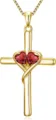 Gold Cross Necklace with Double Red Heart Gemstones, Elegant Fashion Jewelry for Women - Double Dark Red
