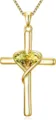 Gold cross necklace with heart crystal stones, elegant interlocking pendant for women daily wear. - Yellow And Light Yellow