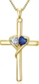 Gold-plated cross necklace with sparkling white and blue heart cubic zirconia stones pendant. - White and Dark Blue