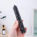Natural Labradorite Crystal Column Polished Hexagonal Tower Home Decor Ornament - Black Flash Stone / Approx. 15-17cm