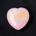 Natural rose quartz crystal heart gemstone engraved with health word for healing decor gift. - Health / 3cm