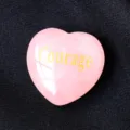 Rose quartz heart crystal stone carved with courage text variant for healing gift - Courage / 3cm
