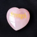 Natural rose quartz heart stone engraved with strength, perfect healing crystal gift and decor. - Strength / 3cm