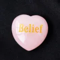 Natural Rose Quartz Crystal Heart Stone Engraved Belief Palm Worry Stone Healing Gift - Belief / 3cm