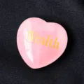 Natural Rose Quartz Crystal Heart Engraved Wealth Pocket Stone Healing Decor - Wealth / 3cm