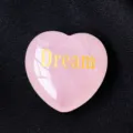 Natural Rose Quartz Crystal Heart Pocket Stone with Gold Dream Engraving Healing Gift - Dream / 3cm