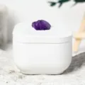 White gypsum candle holder with natural purple crystal raw stone for home decor and aromatherapy. - Square Amethyst Raw Stone Style (Rose of No Man's Land Scent)