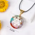 Pendentif Orgone en Cristal Naturel Pierre De Guérison Résine Collier Variante Taille 3.2cm - Style Réseau Rond Sept Étoiles / Avec Cordon en Cuir Noir