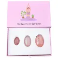 Set regalo di uova Yoni in quarzo rosa naturale pietre per esercizi di Kegel e cura - Set 3 Pezzi in Cristallo Rosa / Scatola regalo