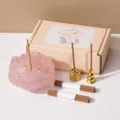 Natural crystal lotus incense holder set with resin lotus bowl and metal holders. - Rose Quartz Lotus Bowl Incense Kit
