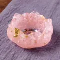 Pink crystal crushed stone resin lotus incense holder base, beautiful home decor ornament. - Rose Quartz Lotus Bowl Only