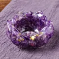 Lila Kristall Kies Epoxidharz Lotus Raeucherfass Basis, Edelstein Reiki Schale Dekor. - Amethyst Lotus Schale Nur