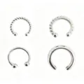 Set di 4 orecchini a cerchio a clip in argento minimalisti geometrici gioielli moda - Clip per Orecchio (e1018) / 4 Pezzi/Confezione / Argento