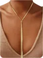 Collier en Y en arête de poisson dorée, chaîne serpent élégante pour femmes charmantes. - 14k / Or