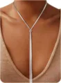 Élégant collier chaîne serpent en Y avec curseur réglable, design argenté minimaliste. - 14k / Argent