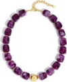 Collier de perles en résine violette avec détails dorés et pendentif boule central pour l'été. - 14k / Violet (x878)