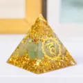 Natural Green Aventurine Crystal Resin Pyramid Energy Tower Healing Home Decor 3CM - Green Aventurine Gold Foil Style With Rune