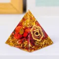 Natural red jasper crystal orgonite pyramid energy tower home decor tabletop ornament 3cm - Red Jasper Gold Foil Style With Rune