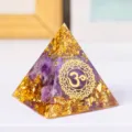 Natural Amethyst Crystal Pyramid Resin Orgonite Healing Energy Tower for Home Decoration - Amethyst Gold Foil Style With Rune