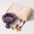 Natürlicher Kristallkies Epoxid Lotus Räucherstäbchenhalter Set mit Messing Sockeln. - Amethyst Lotus Schale Weihrauch Kit