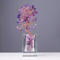 Natural amethyst crystal money tree with glass vase base home office desk decor sculpture - 63 Pieces / Amethyst