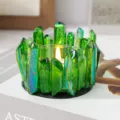 Bougeoir en cristal vert, pierre galvanisee, presentation chauffe-plat deco variante - Support Monocristal Électroplaqué / Vert