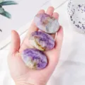 Natürliche Kristall Achat Sorgensteine, polierte ovale Handschmeichler zur Entspannung. - Traumamethyst / Ca. 5cm