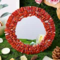 Espejo de maquillaje redondo de cristal rojo natural hecho a mano artesanía decorativa - Jaspe Rojo