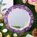 Espejo de maquillaje redondo de cristales naturales hecho a mano espejo de amatista decorativo - Amatista + Cuarzo Rosa