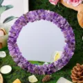 Espejo de maquillaje redondo de virutas de cristal morado natural hecho a mano espejo de escritorio - Amatista