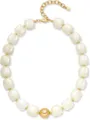 Collier chic en perles de résine blanche avec des perles dorées et une chaîne ajustable. - 14k / Blanc (x878)