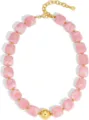Collier de perles en resine rose avec accents en metal dore bijoux bohemes ete detail - 14k / Rose (x878)