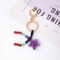 Natürlicher Kristall Stern Schlüsselanhänger mit sieben Chakra Perlen Tasche Anhänger. - Amethyst Stern