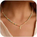 Colorful beaded letter F necklace, fashion rainbow multi-color short choker jewelry item. - Letter B / 1 Piece
