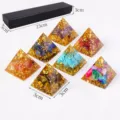 Natural crystal chip epoxy resin pyramid set with black gift box home office decor energy tower - Set of 7 Gold Foil Style Without Rune (Box 23x5x3cm)